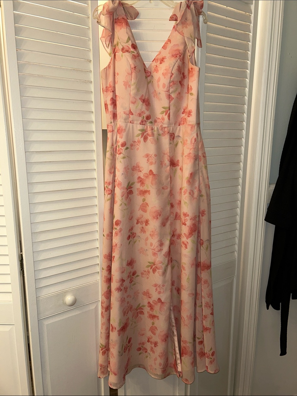 Pink Floral Tie-Shoulder Midi Dress